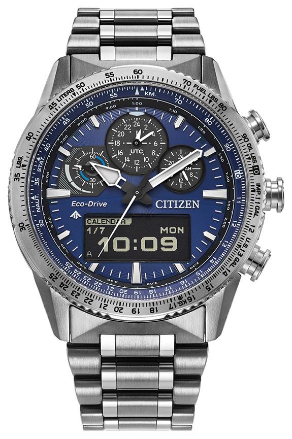 Mens Promaster Skyhawk U830 Chronograph Silver-Tone SS Watch Blue Dial