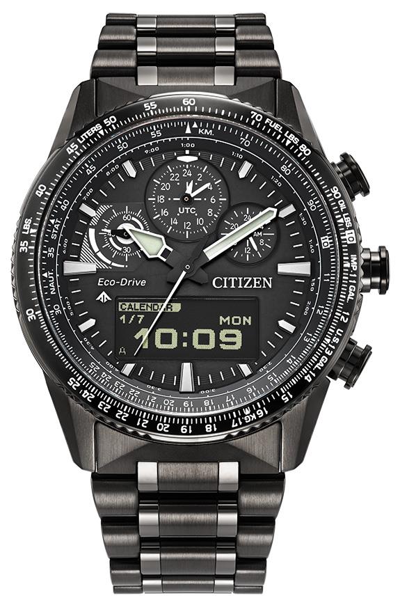 Men's Eco-Drive Promaster Skyhawk Stainless Steel Bracelet watch, Black dial
