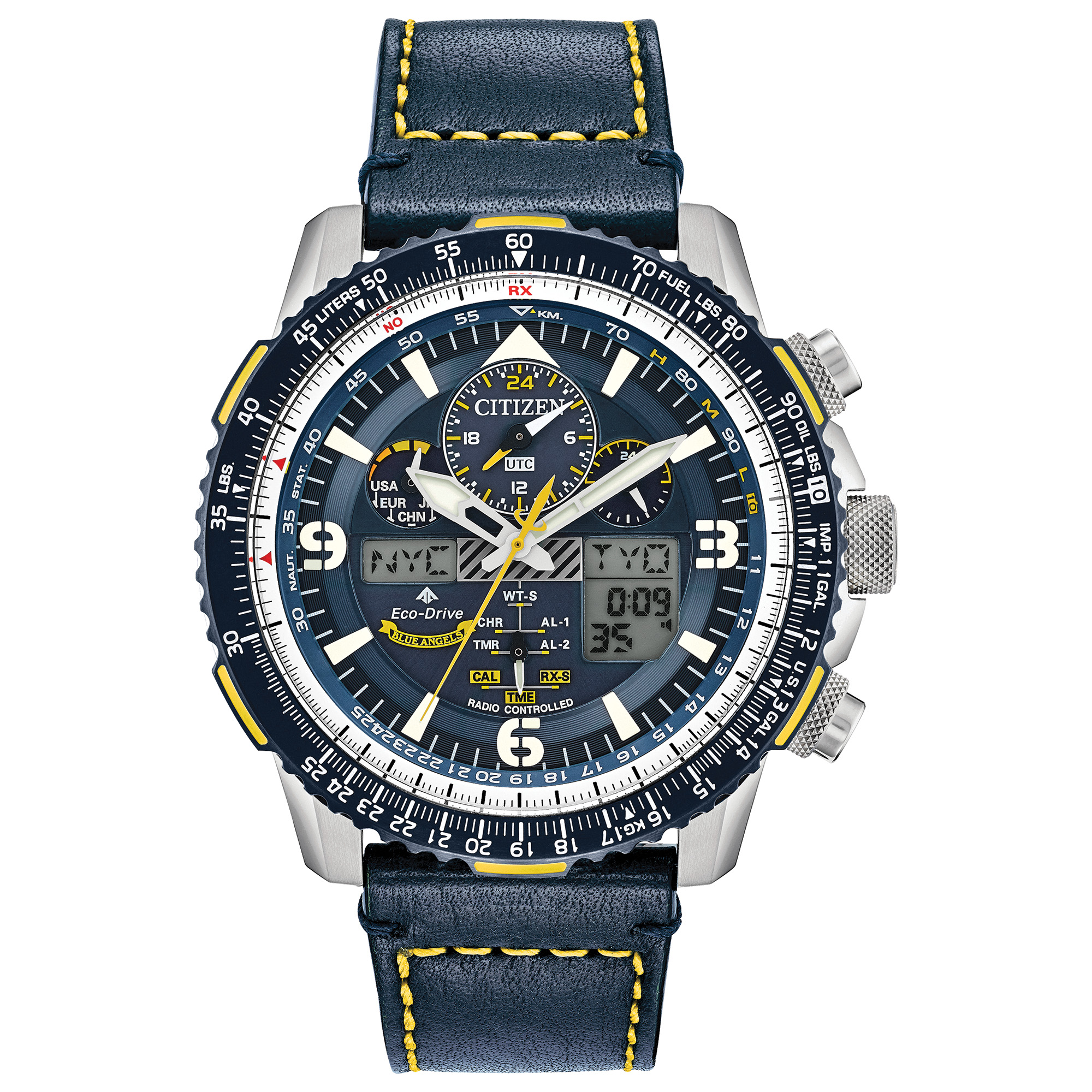 Men's Promaster Skyhawk Eco-Drive Leather Strap watch, Blue dial