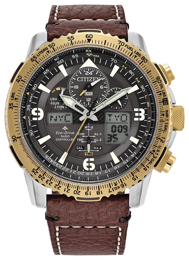 Men's Promaster Skyhawk Eco-Drive Leather Strap watch, Gray dial