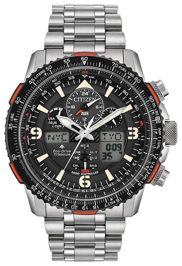 Men's Promaster Skyhawk Eco-Drive Super Titanium Bracelet watch, Black dial