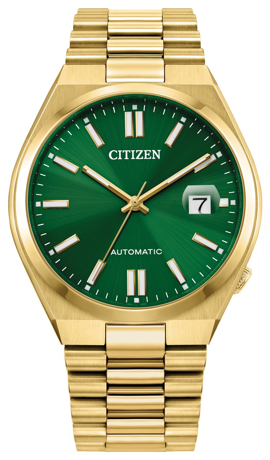 Men's Tsuyosa Automatic Gold-Tone Stainless Steel Watch, Green Dial